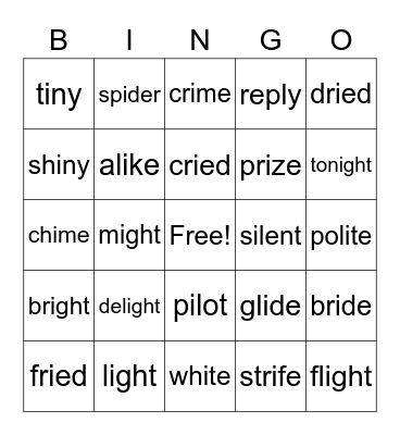Sounds of long i Bingo Card