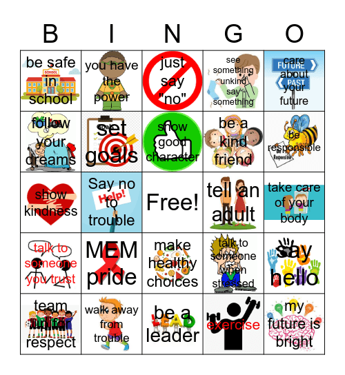 Red Ribbon Week Bingo Card