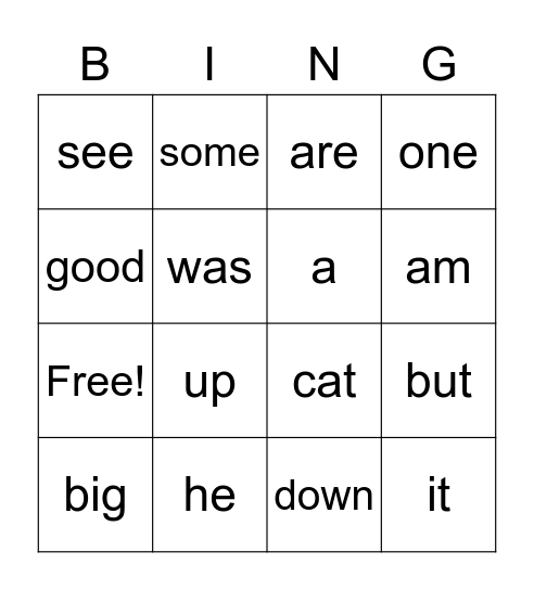 K5 sight words Bingo Card