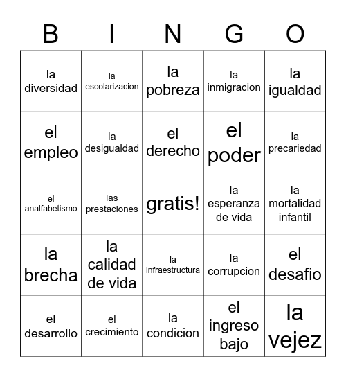 Capitulo 14 Vocabulario Bingo Card