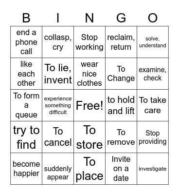 Phrasal Verbs Bingo Card