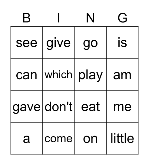 1st grade Bingo Card