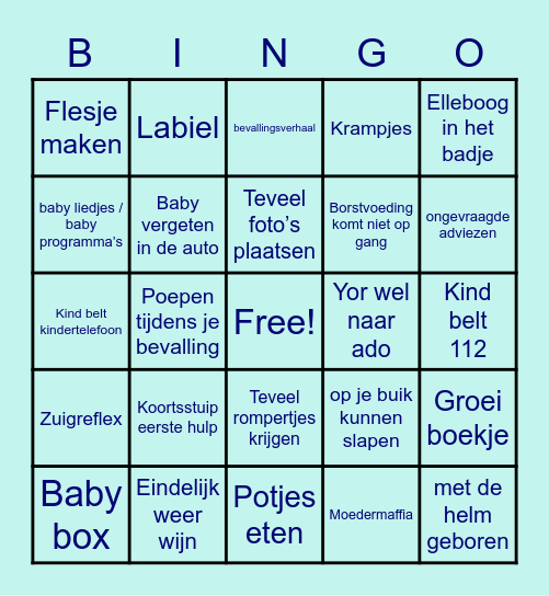 Lizette's baby bingo Card