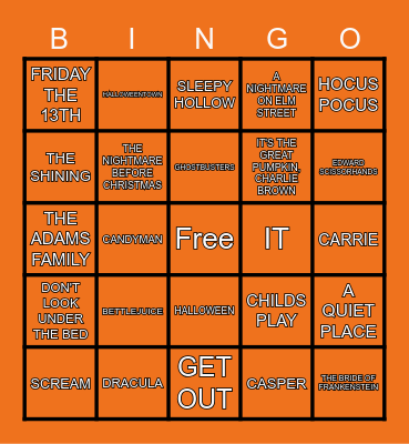 HALLOWEEN MOVIE Bingo Card