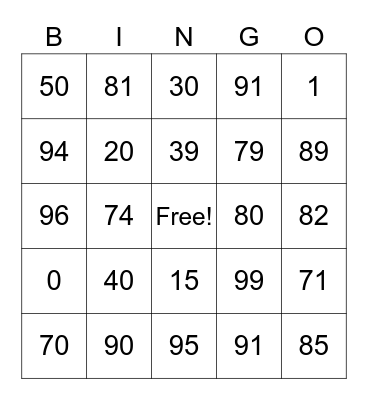 French Numbers Practice Bingo Card