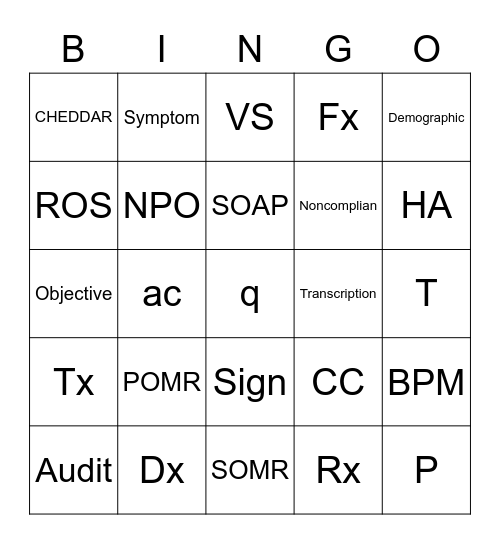 Ch 11 Bingo Card