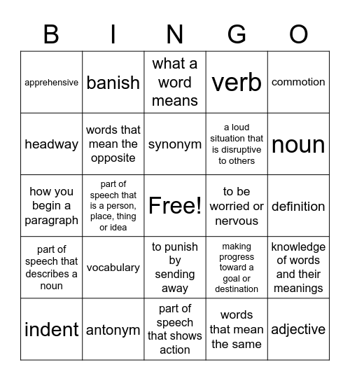 LUMS VOCAB BINGO Card