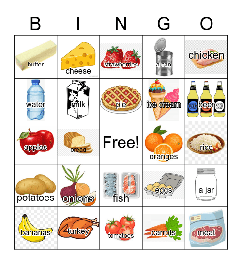 Food BINGO--Images and Words Bingo Card