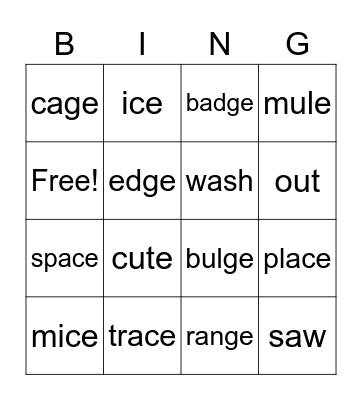 Spelling 2.3 Bingo Card