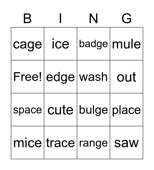 Spelling 2.3 Bingo Card