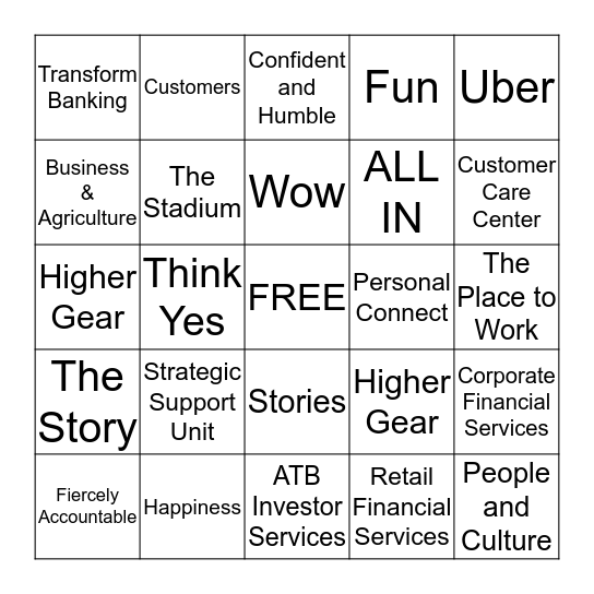 ATB LINGO Bingo Card