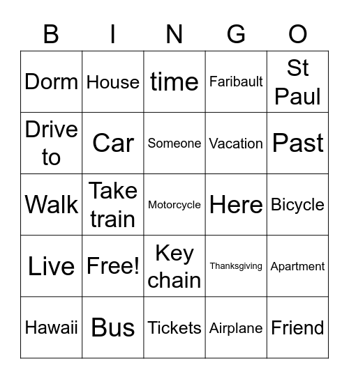 Unit 4 Vocab List 1 Bingo Card