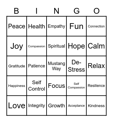 Mental Health Bingo Card