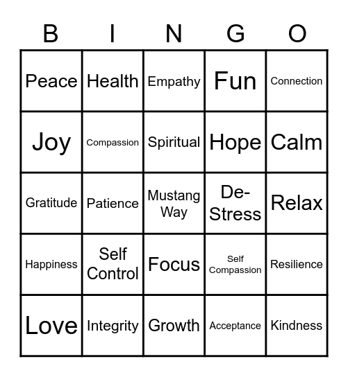 Mental Health Bingo Card