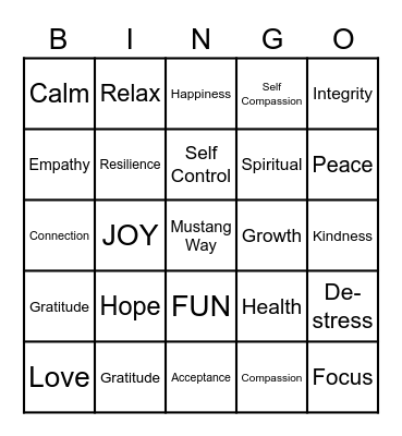 Mental Health Bingo Card