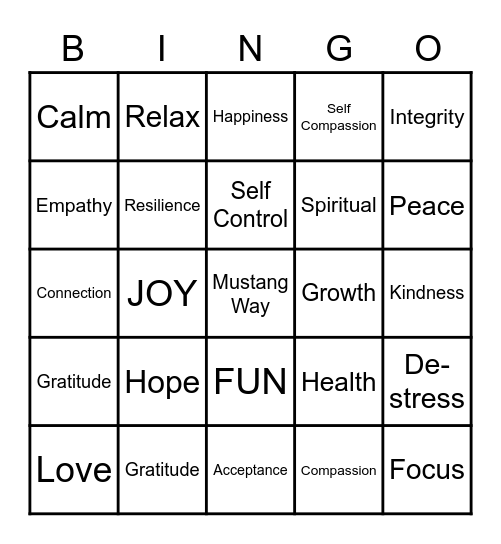 Mental Health Bingo Card