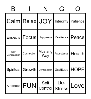 Mental Health Bingo Card