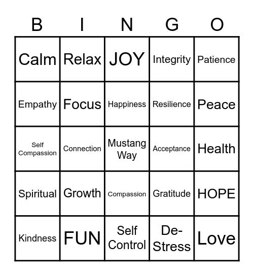 Mental Health Bingo Card