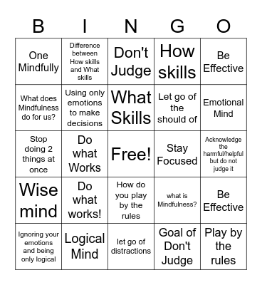 Mindfulness "How" Skills Bingo Card