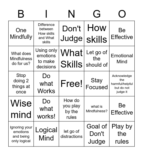 Mindfulness "How" Skills Bingo Card