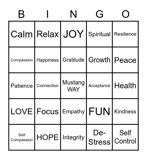 Mental Health Bingo Card