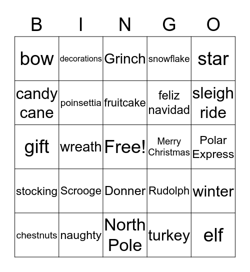 Holiday Bingo Card