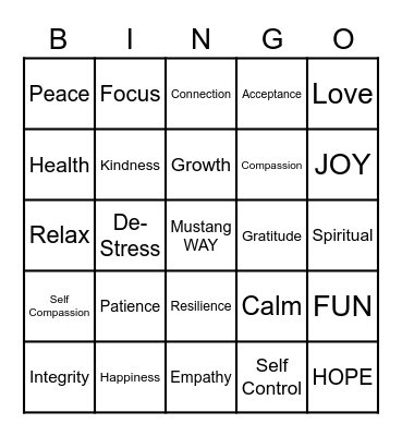 Mental Health Bingo Card