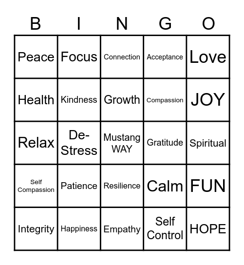 Mental Health Bingo Card