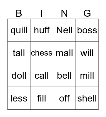 Bonus Letter Bingo Card
