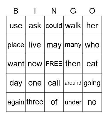 2nd Block - 1st Bingo Card