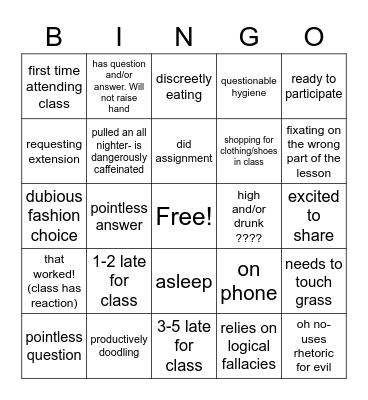 Student Behavior Bingo! Bingo Card