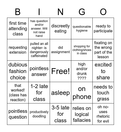 Student Behavior Bingo! Bingo Card