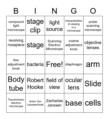 Microscope Bingo Card