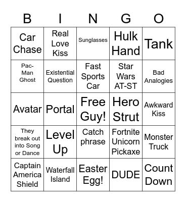 Free Guy Movie Bingo Card