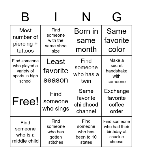 SI Mid Semester Training Bingo Card