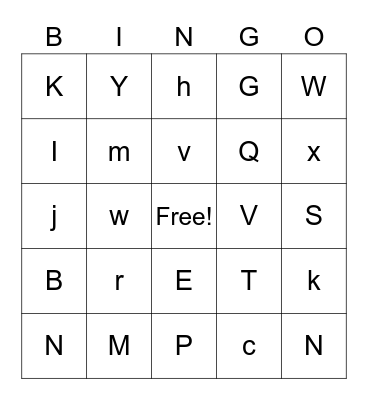 Letters Bingo Card