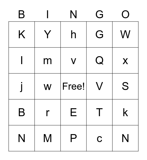 Letters Bingo Card