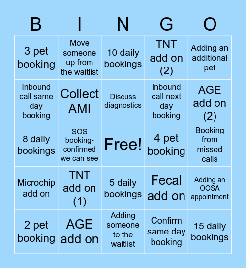 Booking Blitz Bingo Card