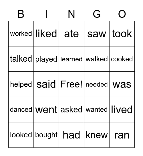 Verbs Bingo Card