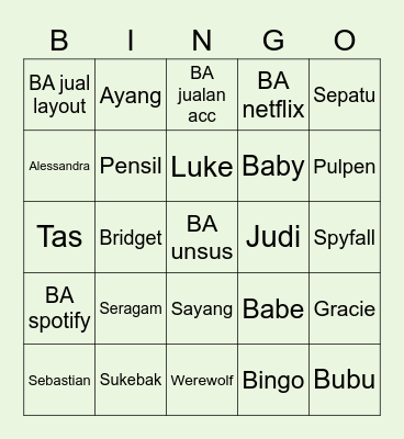 BRIDGET Bingo Card