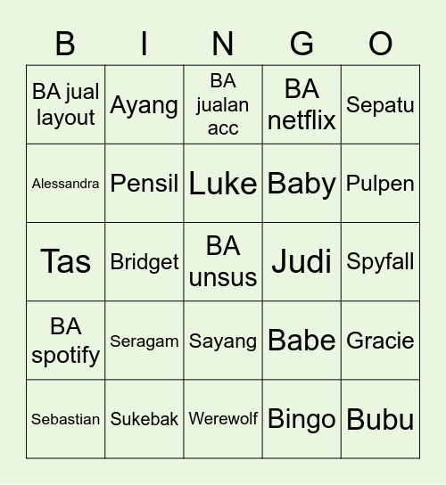 BRIDGET Bingo Card