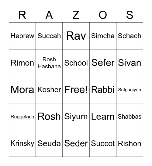 RAZOS Bingo Card