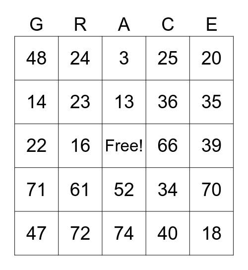 A Season of Thanksgiving Bingo Card