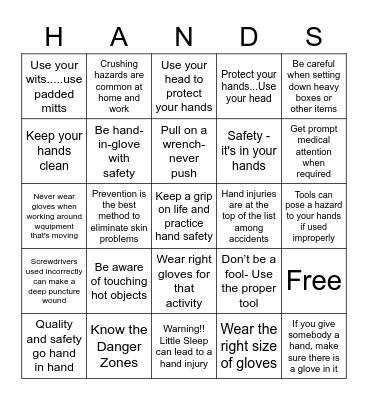 HAND SAFETY 2022 Bingo Card