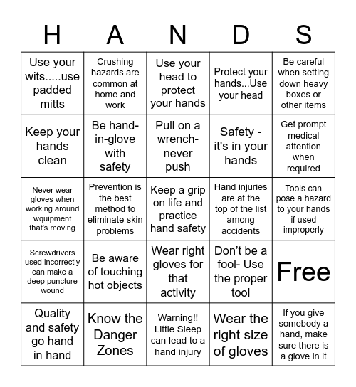 HAND SAFETY 2022 Bingo Card
