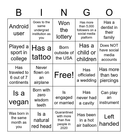 Untitled Bingo Card