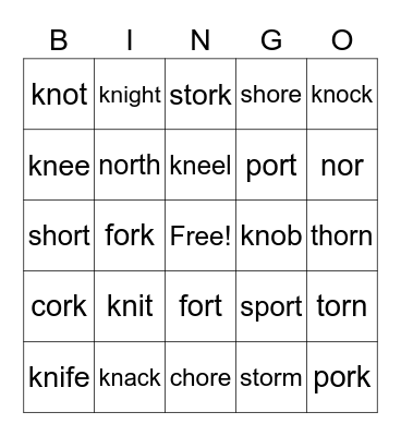 Low Frequency Consonant Spellings Bingo Card