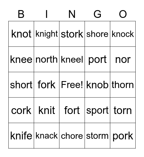 Low Frequency Consonant Spellings Bingo Card