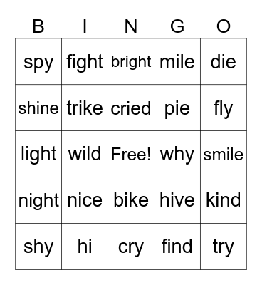 Long i BINGO Card