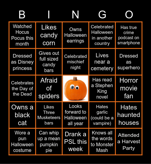 NPONAP Halloween Bingo Card